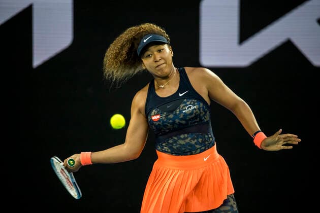 MELBOURNE, VIC - FEBRUARY 10: Naomi Osaka of Japan returns the ball during round 2 of the 2021 Australian Open on February 10 2020, at Melbourne Park in Melbourne, Australia. (Photo by Jason Heidrich Icon Sportswire) TENNIS: FEB 10 Australian Open Icon2102101723