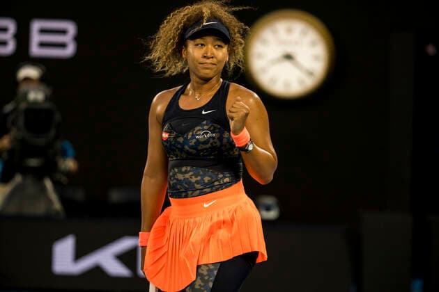 MELBOURNE, VIC - FEBRUARY 10: Naomi Osaka of Japan celebrates after winning a game during round 2 of the 2021 Australian Open on February 10 2020, at Melbourne Park in Melbourne, Australia. (Photo by Jason Heidrich Icon Sportswire) TENNIS: FEB 10 Australian Open Icon2102101773