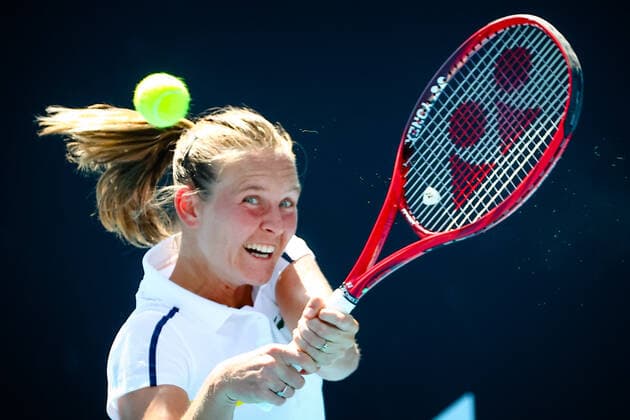 French Fiona Ferro pictured in action during a tennis match between French Ferro and Kazakhstan Rybakina, in the secound round of the women s singles competition of the Australian Open tennis Grand Slam, Wednesday 10 February 2021 in Melbourne Park, Melbourne, Australia. The 2021 edition of the Australian Grand Slam has been delayed by three week because of the ongoing pandemic. PATRICKxHAMILTON  x2641347x