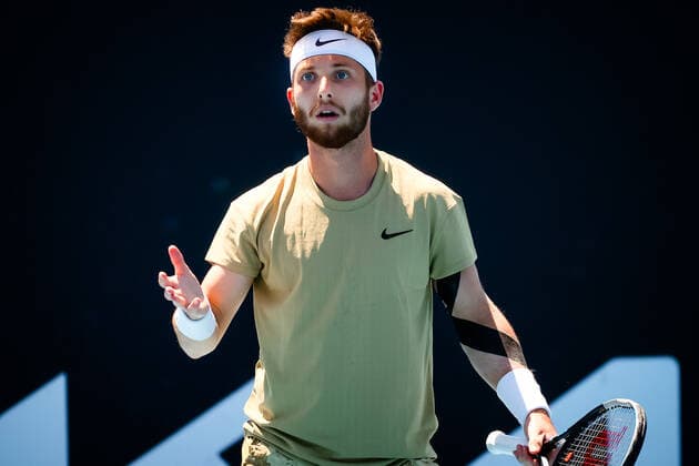 French Corentin Moutet pictured at a tennis match between French Muller and Canadian Raonic, in the secound round of the men s singles competition of the Australian Open tennis Grand Slam, Wednesday 10 February 2021 in Melbourne Park, Melbourne, Australia. The 2021 edition of the Australian Grand Slam has been delayed by three week because of the ongoing pandemic. PATRICKxHAMILTON  x2641355x