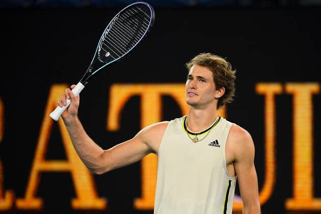 Sport Bilder des Tages TENNIS AUSTRALIAN OPEN, Alexander Zverev of Germany celebrates after winning his second Round Men s singles match against Maxime Cressy of the United States of America on Day 3 of the Australian Open at Melbourne Park in Melbourne, Wednesday, February 10, 2021. ( NO ARCHIVING, EDITORIAL USE ONLY, NO USE IN BOOKS WITHOUT CONSENT MELBOURNE VIC AUSTRALIA  Copyright: xJAMESxROSSx 20210210001519602701