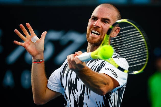 French Adrian Mannarino pictured at a tennis match between French Mannarino and Serbian Kecmanovic, in the secound round of the men s singles competition of the Australian Open tennis Grand Slam, Wednesday 10 February 2021 in Melbourne Park, Melbourne, Australia. The 2021 edition of the Australian Grand Slam has been delayed by three week because of the ongoing pandemic. PATRICKxHAMILTON  x2641397x