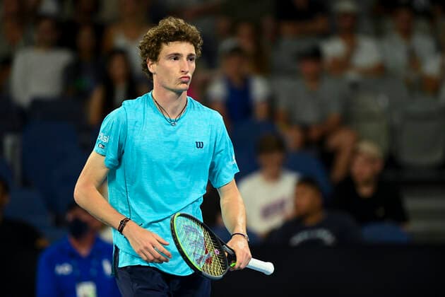 TENNIS AUSTRALIAN OPEN, Ugo Humbert of France reacts during his second Round Men s singles match against Nick Kyrgios of Australia on Day 3 of the Australian Open at Melbourne Park in Melbourne, Wednesday, February 10, 2021. ( NO ARCHIVING, EDITORIAL USE ONLY, NO USE IN BOOKS WITHOUT CONSENT MELBOURNE VIC AUSTRALIA  Copyright: xDAVExHUNTx 20210210001519605150