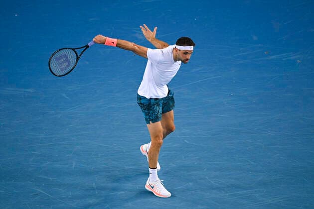 TENNIS AUSTRALIAN OPEN, Grigor Dimitrov of Bulgaria in action during his second Round Men s singles match against Alex Bolt of Australia on Day 3 of the Australian Open at Melbourne Park in Melbourne, Wednesday, February 10, 2021. ( NO ARCHIVING, EDITORIAL USE ONLY, NO USE IN BOOKS WITHOUT CONSENT MELBOURNE VIC AUSTRALIA  Copyright: xDEANxLEWINSx 20210210001519608445