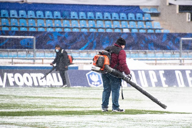 Illustration stade - neige FOOTBALL : Strasbourg vs Montpellier - Coupe de France - Strasbourg - 10 02 2021 FedericoPestellini Panoramic 