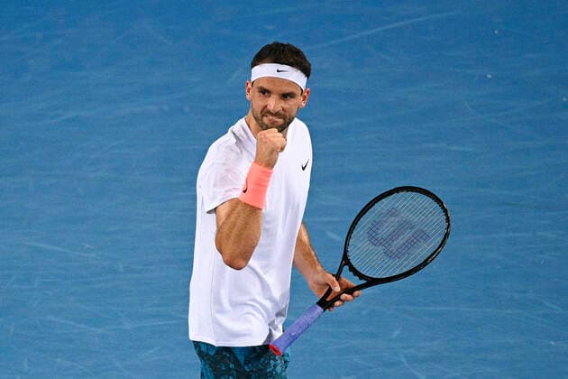 TENNIS AUSTRALIAN OPEN, Grigor Dimitrov of Bulgaria reacts during his second Round Men s singles match against Alex Bolt of Australia on Day 3 of the Australian Open at Melbourne Park in Melbourne, Wednesday, February 10, 2021. ( NO ARCHIVING, EDITORIAL USE ONLY, NO USE IN BOOKS WITHOUT CONSENT MELBOURNE VIC AUSTRALIA  Copyright: xDEANxLEWINSx 20210210001519609249