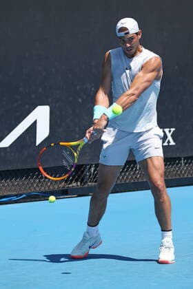 Rafael Nadal, ESP, practising on day three of 2021 Australian Open in Melbourne, 10 02 2021