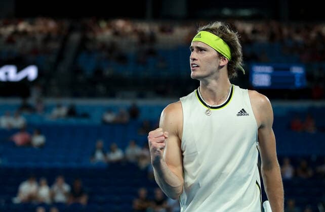 (210210) -- MELBOURNE, Feb. 10, 2021 -- Alexander Zverev of Germany celebrates during the men s singles match against Maxime Cressy of the United States at Australian Open in Melbourne Park, in Melbourne, Australia, on Feb. 10, 2021. ) (SP)AUSTRALIA-MELBOURNE-TENNIS-AUSTRALIAN OPEN-DAY 3 BaixXuefei 