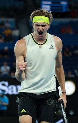 (210210) -- MELBOURNE, Feb. 10, 2021 -- Alexander Zverev of Germany celebrates during the men s singles match against Maxime Cressy of the United States at Australian Open in Melbourne Park, in Melbourne, Australia, on Feb. 10, 2021. ) (SP)AUSTRALIA-MELBOURNE-TENNIS-AUSTRALIAN OPEN-DAY 3 BaixXuefei 