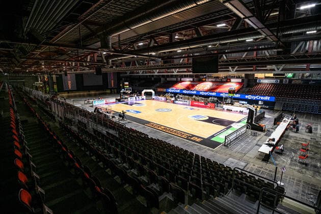 easycredit BBL season 2020 2021 17 matchday on 10 2 2021 NINERS Chemnitz vs RASTA Vechta View into the Messe Chemnitz, home ground of the NINERS Chemnitz Basketball Messe Chemnitz