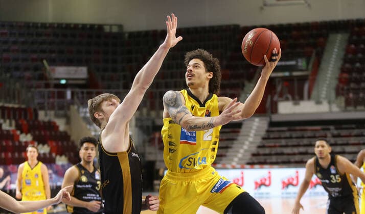 Ludwigsburg , Basketball easyCredit BBL Bundesliga , MHP RIESEN Ludwigsburg vs Basketball Löwen Braunschweig , right Jonah Radebaugh Riesen