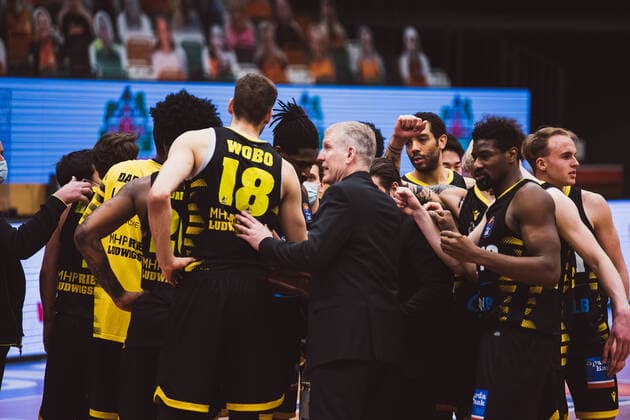 easyCredit BBL 18 Matchday RASTA Vechta vs MHP RIESEN Ludwigsburg, 12 02 2021 Team of MHP RIESEN Ludwigsburg easyCredit BBL 18 Matchday RASTA Vechta vs MHP RIESEN Ludwigsburg on 12 02 2021 in Vechta RASTA Dome , Germany, Copyright: xBEAUTIFULxSPORTS Neddermannx