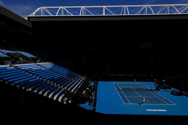TENNIS VICTORIA CORONAVIRUS COVID19, Daniil Medvedev of Russia plays a shot in front of empty stands during his third Round Men s singles match against Filip Krajinovic of Serbia on Day 6 of the Australian Open at Melbourne Park in Melbourne, Saturday, February 13, 2021. The Australian Open proceeds without crowds after Victoria was sent into a five day lockdown after a surge of COVID-19 cases in Melbourne. ( NO ARCHIVING, EDITORIAL USE ONLY, NO USE IN BOOKS WITHOUT CONSENT MELBOURNE VIC AUSTRALIA  Copyright: xJAMESxROSSx 20210213001520258490