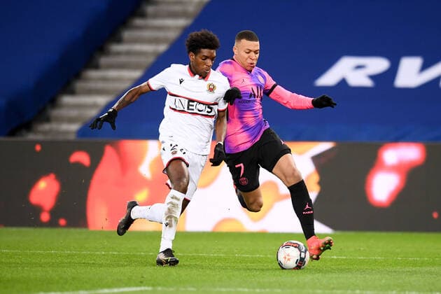 07 KYLIAN MBAPPE (PSG) - 24 ANDY PELMARD (NICE) FOOTBALL : Paris SG vs Nice - Ligue 1 Uber Eats - 13 02 2021 FEP Panoramic 