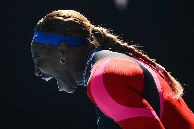 TENNIS AUSTRALIAN OPEN, Serena Williams of the United States reacts after winning a game during her fourth Round Women s singles match against Aryna Sabalenka of Belarus of Spain on Day 7 of the Australian Open at Melbourne Park in Melbourne, Sunday, February 14, 2021. ( NO ARCHIVING, EDITORIAL USE ONLY, NO USE IN BOOKS WITHOUT CONSENT MELBOURNE VIC AUSTRALIA  Copyright: xDEANxLEWINSx 20210214001520485494