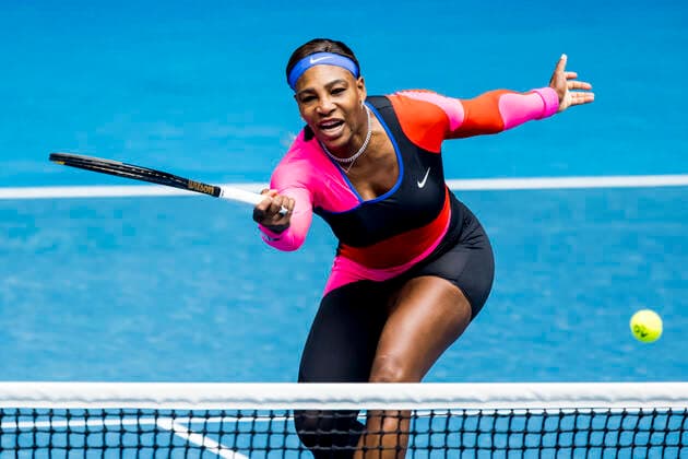 MELBOURNE, VIC - FEBRUARY 14: Serena Williams of the United States of America returns the ball during round 4 of the 2021 Australian Open on February 14 2020, at Melbourne Park in Melbourne, Australia. (Photo by Jason Heidrich Icon Sportswire) TENNIS: FEB 14 Australian Open Icon2102140697