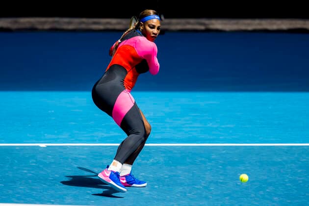 MELBOURNE, VIC - FEBRUARY 14: Serena Williams of the United States of America returns the ball during round 4 of the 2021 Australian Open on February 14, 2020, at Melbourne Park in Melbourne, Australia. (Photo by Jason Heidrich Icon Sportswire) TENNIS: FEB 14 Australian Open Icon2102140807
