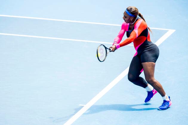 MELBOURNE, VIC - FEBRUARY 14: Serena Williams of the United States of America returns the ball during round 4 of the 2021 Australian Open on February 14, 2020, at Melbourne Park in Melbourne, Australia. (Photo by Jason Heidrich Icon Sportswire) TENNIS: FEB 14 Australian Open Icon2102140827