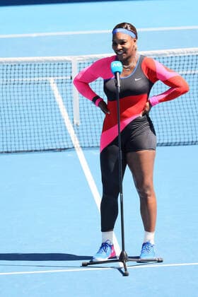 February 14, 2021: 10th seed Serena WILLIAMS of the USA celebrates after defeating 7th seed Aryna SABALENKA of Belarus in a 4th round match on day 7 of the 2021 Australian Open on Rod Laver Arena, in Melbourne, Australia. Cal Media. Melbourne Australia - ZUMAc04_ 20210214_zaf_c04_031 Copyright: xSydneyxLowx
