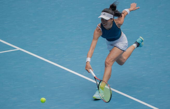 (210214) -- MELBOURNE, Feb. 14, 2021 -- Hsieh Su-Wei returns a shot during the women s singles 4th round match between Hsieh Su-Wei of Chinese Taipei and Marketa Vondrousova of Czech Republic at the Australian Open 2021 tennis tournament in Melbourne Park, Melbourne, Australia, on Feb. 14, 2021. (Photo by Xinhua) (SP)AUSTRALIA-MELBOURNE-TENNIS-AUSTRALIAN OPEN-DAY 7 HuxJingchen 