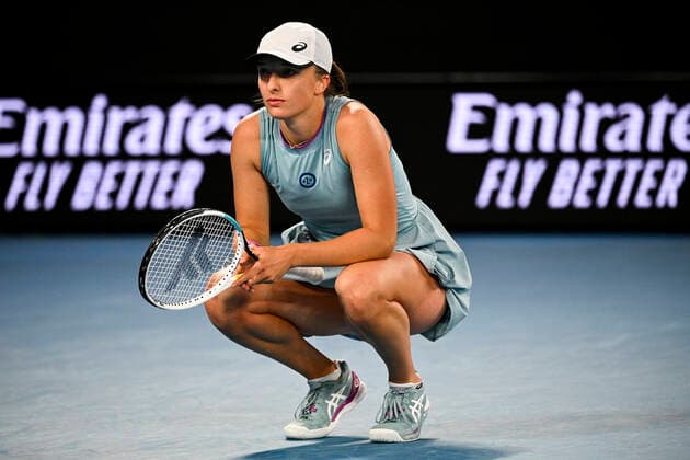 TENNIS AUSTRALIAN OPEN, Iga Swiatek of Poland reacts during her fourth Round Women s singles match against Simona Halep of Romania on Day 7 of the Australian Open at Melbourne Park in Melbourne, Sunday, February 14, 2021. ( NO ARCHIVING, EDITORIAL USE ONLY, NO USE IN BOOKS WITHOUT CONSENT MELBOURNE VIC AUSTRALIA  Copyright: xDEANxLEWINSx 20210214001520508766