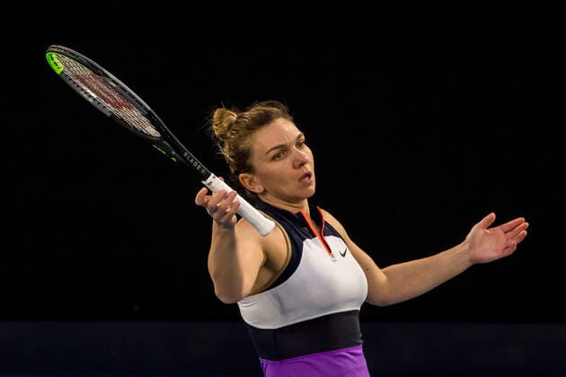 MELBOURNE, VIC - FEBRUARY 14: Simona Halep of Romania shows her frustration after losing a game during round 4 of the 2021 Australian Open on February 14 2020, at Melbourne Park in Melbourne, Australia. (Photo by Jason Heidrich Icon Sportswire) TENNIS: FEB 14 Australian Open Icon2102141807