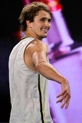TENNIS AUSTRALIAN OPEN, Alexander Zverev of Germany reacts after winning his fourth Round Men s singles match against Dusan Lajovic of Serbia on Day 7 of the Australian Open at Melbourne Park in Melbourne, Sunday, February 14, 2021. ( NO ARCHIVING, EDITORIAL USE ONLY, NO USE IN BOOKS WITHOUT CONSENT MELBOURNE VIC AUSTRALIA  Copyright: xDEANxLEWINSx 20210214001520516274