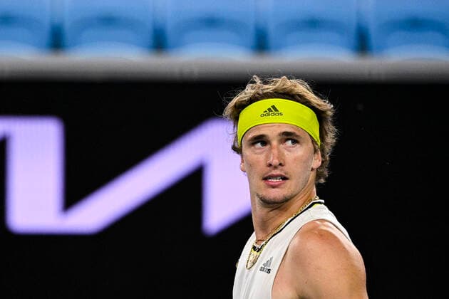 TENNIS AUSTRALIAN OPEN, Alexander Zverev of Germany reacts during his fourth Round Men s singles match against Dusan Lajovic of Serbia on Day 7 of the Australian Open at Melbourne Park in Melbourne, Sunday, February 14, 2021. ( NO ARCHIVING, EDITORIAL USE ONLY, NO USE IN BOOKS WITHOUT CONSENT MELBOURNE VIC AUSTRALIA  Copyright: xDEANxLEWINSx 20210214001520516300
