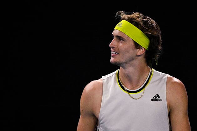 TENNIS AUSTRALIAN OPEN, Alexander Zverev of Germany reacts during his fourth Round Men s singles match against Dusan Lajovic of Serbia on Day 7 of the Australian Open at Melbourne Park in Melbourne, Sunday, February 14, 2021. ( NO ARCHIVING, EDITORIAL USE ONLY, NO USE IN BOOKS WITHOUT CONSENT MELBOURNE VIC AUSTRALIA  Copyright: xDEANxLEWINSx 20210214001520516570