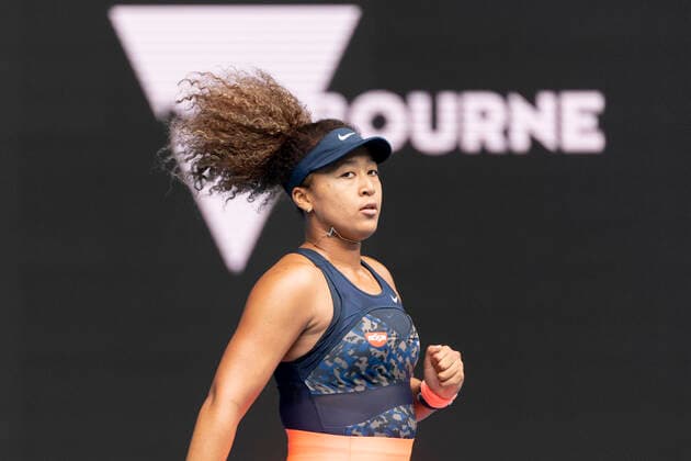 Naomi Osaka JPN makes fist and cheers, jubilation,joy,emotion, Melbourne logo in background, symbol photo, Copyright: xJuergenxHasenkopfx