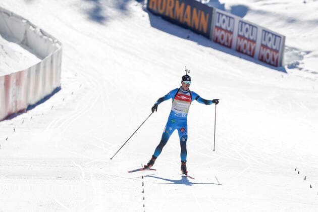 Biathlon, WM in Pokljuka, 12,5km Verfolgung der Herren Winner Emilien Jacquelin (France) competing in the Men 12.5km Pursuit Competition during the Biathlon IBU World Championships 2021 on 14 February 2021 in Pokljuka, Slovenia. (Kalle Parkkinen Newspix24)  Copyright: xKallexParkkinenx NP2401285974