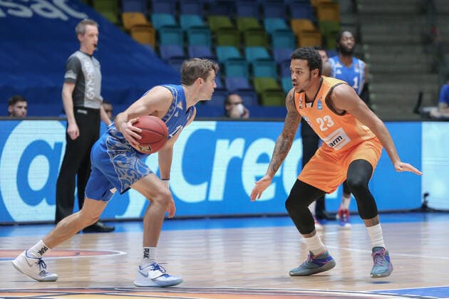 Basketball Bundesliga,Fraport Skyliners ratiopharm Ulm,2021 02 14,GER, im Rahon Joe, Fraport Skyliners, 18 ,Caupain Troy, ratiopharm Ulm, 23 , ,Eibner Pressefoto Uli Scherbaum Fraport Skyliners ratiopharm Ulm Frankfurt Copyright: xEibner-Pressefoto UlrichxScherbaumx EP_usm