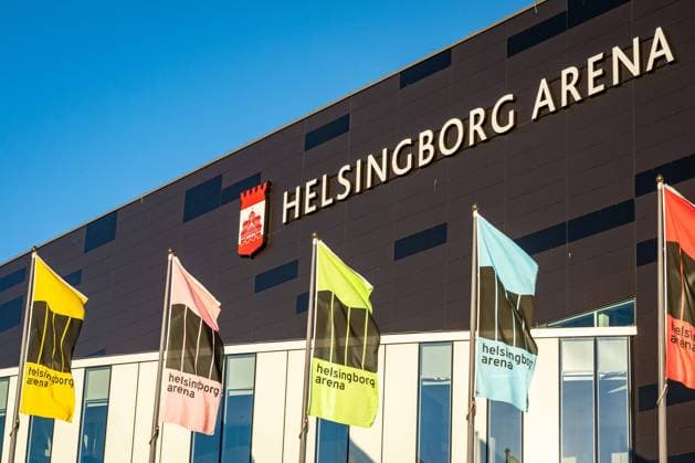 210214 Exterior view of the entrance to Helsingborg Arena before the handball match in the Handball League between OV Helsingborg and Kristianstad on 14 February 2021 in Helsingborg,  Copyright: CHRISTOFFERxBORGxMATTISSON BB210214CB002