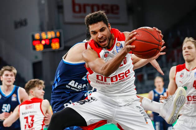 Kenneth Ogbe Brose Bamberg, 25 Brose Bamberg Alba Berlin easyCredit BBL Basketball Bundesliga Basketball Season 2020 21 19 Matchday, 14 02 2021 Bamberg, Brose Arena Copyright: DanielxLöb