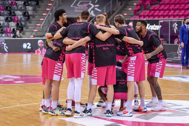 easyCredit BBL, Telekom Baskets Bonn vs Syntainics MBC, 14 02 2021 Team Telekom Basktes Bonn, easyCredit BBL, Telekom Baskets Bonn vs Syntainics MBC on 14 02 2021 at Telekom Dome Bonn, Bonn Nordrhein Westfalen Copyright: xBEAUTIFULxSPORTS Mueller-Laschetx