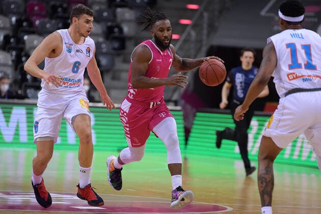 easyCredit BBL, Telekom Baskets Bonn vs Syntainics MBC, 14 02 2021 Marko Krstanovic Syntainics MBC 6 , Xavier Pollard Telekom Baskets Bonn 2 , easyCredit BBL, Telekom Baskets Bonn vs Syntainics MBC on 14 02 2021 at Telekom Dome Bonn, Bonn Nordrhein Westfalen Copyright: xBEAUTIFULxSPORTS Mueller-Laschetx