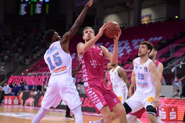 easyCredit BBL, Telekom Baskets Bonn vs Syntainics MBC, 14 02 2021 Strahinja Micovic Telekom Baskets Bonn 4 , easyCredit BBL, Telekom Baskets Bonn vs Syntainics MBC on 14 02 2021 at Telekom Dome Bonn, Bonn Nordrhein Westfalen Copyright: xBEAUTIFULxSPORTS Mueller-Laschetx