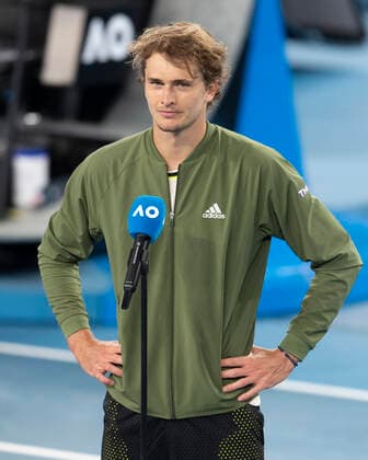 Alexander Zverev gives TV interview on the court after his victory Copyright: xJuergenxHasenkopfx