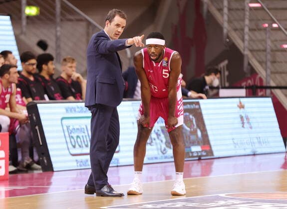 Coach Will Voigt, Josh Hagins Telekom Baskets Bonn vs Syntainics MBC easyCredit BBL 1 Bundesliga , Season 2020 2021 , Matchday 19