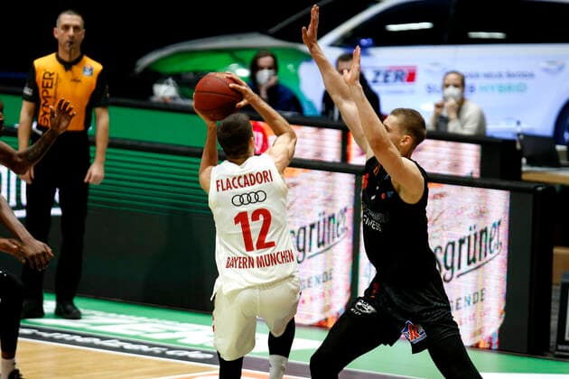 14 02 2021, easyCredit Basketball Bundesliga, BBL, season 2020 2021, men, Chemnitz Niners FC Bayern Munich Basketball Diego Flaccadori, FC Bayern Basketball Chemnitz Messe Chemnitz Sachsen Germany