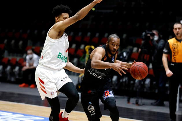 14 02 2021, easyCredit Basketball Bundesliga, BBL, season 2020 2021, men, Chemnitz Niners FC Bayern Munich Basketball Virgel Matthews, Niners Chemnitz Chemnitz Fair Chemnitz Saxony Germany