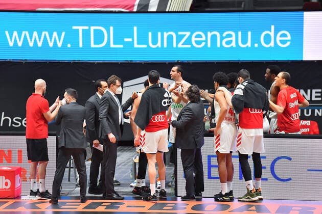 Chemnitz, Germany 14 February 2021 BBL 2020 2021 Niners Chemnitz vs FC Bayern Muenchen Team meeting FC Bayern Muenchen Copyright: xFotostandx xDostmannx