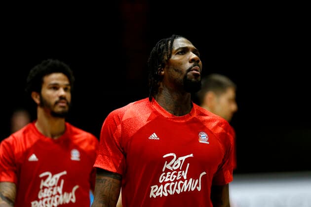 14 02 2021, easyCredit Basketball Bundesliga, BBL, season 2020 2021, men, Chemnitz Niners FC Bayern Munich Basketball Jalen Reynolds, FC Bayern Basketball Chemnitz Messe Chemnitz Sachsen Germany