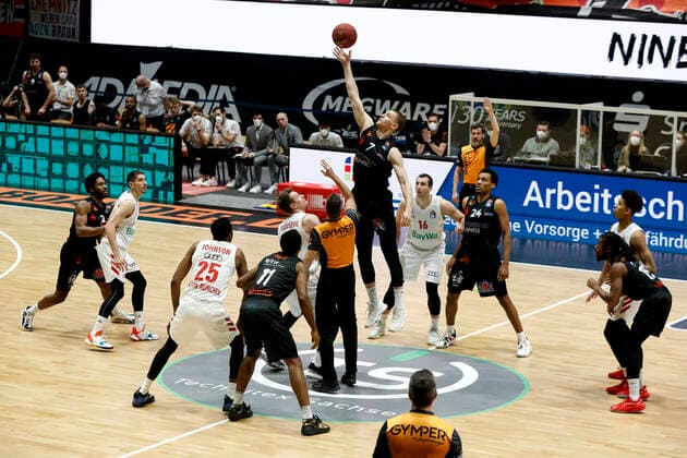 14 02 2021, easyCredit Basketball Bundesliga, BBL, season 2020 2021, men, Chemnitz Niners FC Bayern Munich Basketball TippOff, Jonas Richter, Niners Chemnitz Chemnitz Fair Chemnitz Saxony Germany