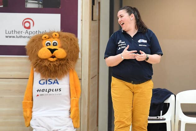 Halle, Germany 14 February 2021 1 BBL Women 2020 2021 Gisa Lions SV Halle vs TSV Wasserburg Coach Sandra Rosanke Halle Erdgas Sportarena Sachsen Anhalt Copyright: xFotostandx xxBallaschx