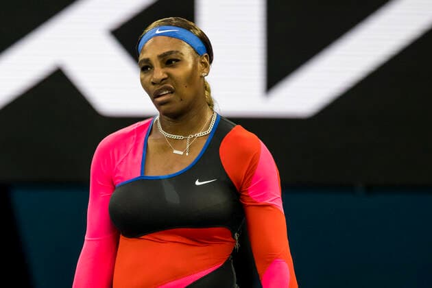 MELBOURNE, VIC - FEBRUARY 16: Serena Williams of the United States of America shows her frustration after losing a game during the quarterfinals of the 2021 Australian Open on February 16 2021, at Melbourne Park in Melbourne, Australia. (Photo by Jason Heidrich Icon Sportswire) TENNIS: FEB 16 Australian Open Icon2102162089