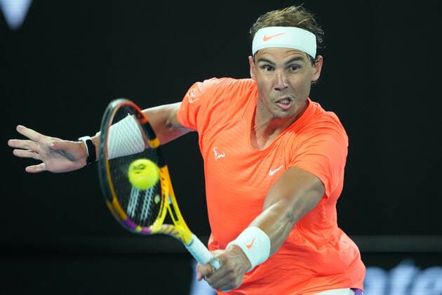 TENNIS AUSTRALIAN OPEN, Rafael Nadal of Spain in action during his Men s singles quarter finals match against Stefanos Tsitsipas of Greece on Day 10 of the Australian Open at Melbourne Park in Melbourne, Wednesday, February 17, 2021. ( NO ARCHIVING, EDITORIAL USE ONLY, NO USE IN BOOKS WITHOUT CONSENT MELBOURNE VIC AUSTRALIA  Copyright: xDAVExHUNTx 20210217001521185832