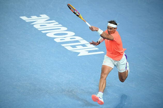 TENNIS AUSTRALIAN OPEN, Rafael Nadal of Spain in action during his Men s singles quarter finals match against Stefanos Tsitsipas of Greece on Day 10 of the Australian Open at Melbourne Park in Melbourne, Wednesday, February 17, 2021. ( NO ARCHIVING, EDITORIAL USE ONLY, NO USE IN BOOKS WITHOUT CONSENT MELBOURNE VIC AUSTRALIA  Copyright: xDEANxLEWINSx 20210217001521197501