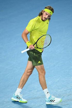 TENNIS AUSTRALIAN OPEN, Stefanos Tsitsipas of Greece reacts during his Men s singles quarter finals match against Rafael Nadal of Spain on Day 10 of the Australian Open at Melbourne Park in Melbourne, Wednesday, February 17, 2021.( NO ARCHIVING, EDITORIAL USE ONLY, NO USE IN BOOKS WITHOUT CONSENT MELBOURNE VIC AUSTRALIA  Copyright: xDEANxLEWINSx 20210217001521199407