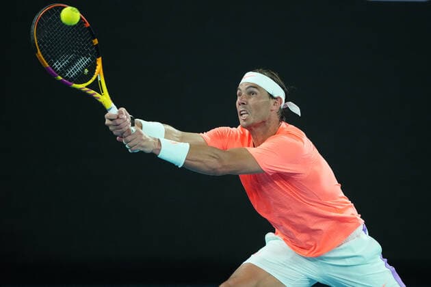 TENNIS AUSTRALIAN OPEN, Rafael Nadal of Spain in action during his Men s singles quarter finals match against Stefanos Tsitsipas of Greece on Day 10 of the Australian Open at Melbourne Park in Melbourne, Wednesday, February 17, 2021. ( NO ARCHIVING, EDITORIAL USE ONLY, NO USE IN BOOKS WITHOUT CONSENT MELBOURNE VIC AUSTRALIA  Copyright: xDAVExHUNTx 20210217001521203253